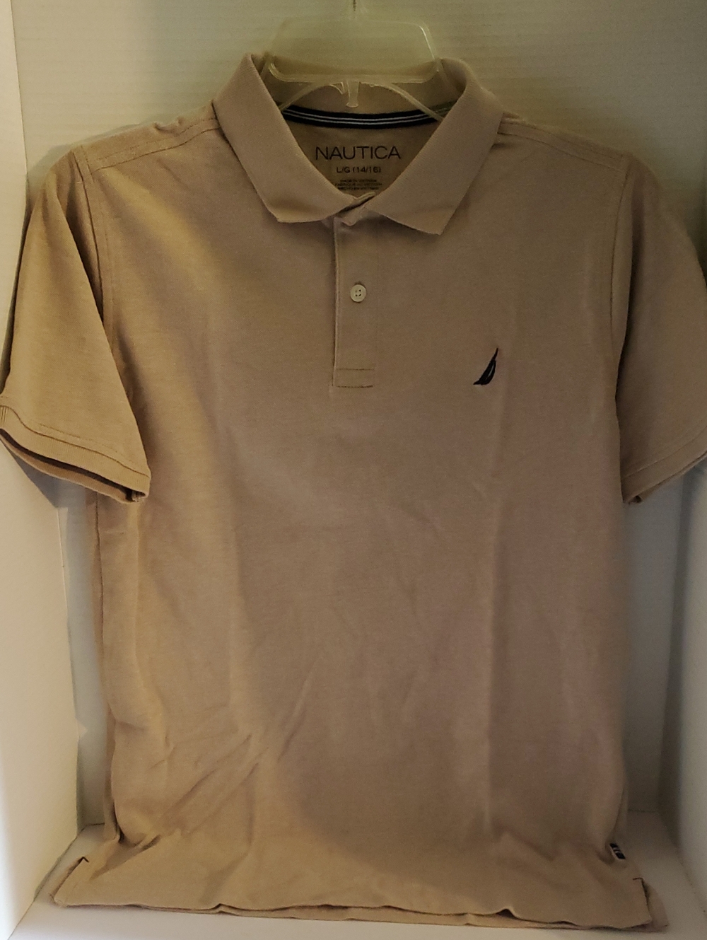 NAUTICA Boy's Camel  Polo Short Sleeve with Navy Sail Logo Size L(14/16)